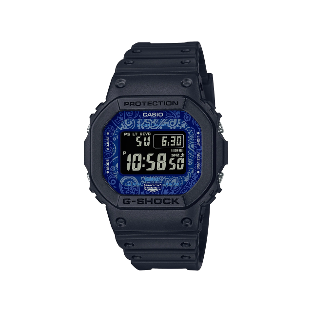 【CASIO G-SHOCK】太陽能街頭變形蟲圖騰方型電波運動腕錶-剛勁藍/GW-B5600BP-1/台灣總代理公司貨享一年保固