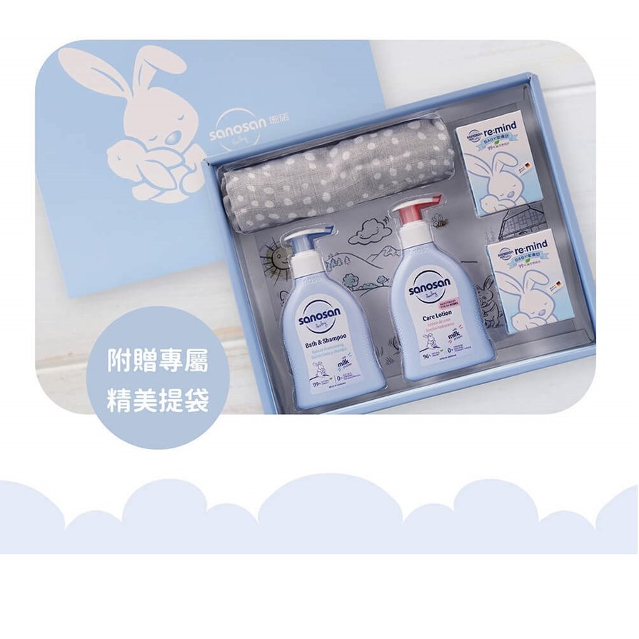 德國sanosan珊諾baby re:mind極潤呵膚包巾禮盒(SNS080111) 1180元+附紙袋