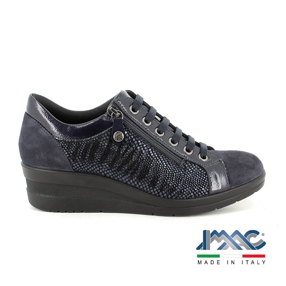 ★最後EU38★義大利鞋 IMAC shoes動物皮紋個性厚底鞋舒適鞋休閒鞋 深藍