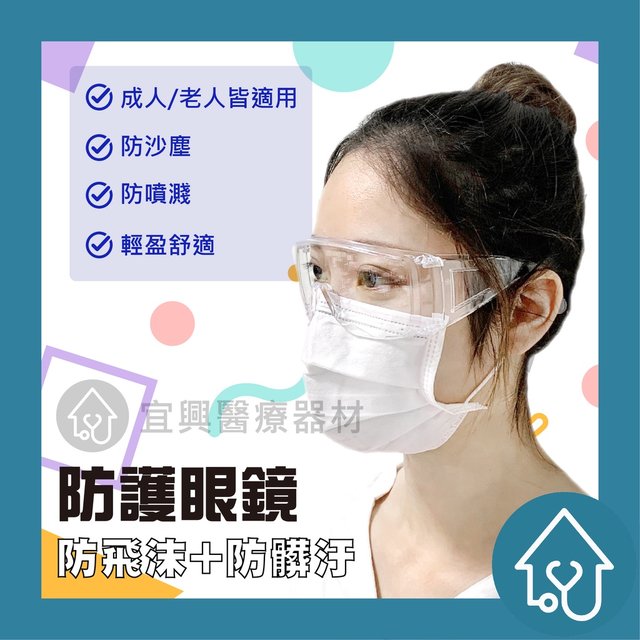 台灣製 安心有保障 護目鏡 防飛沫 防塵 防護眼鏡 透明護目鏡 安全眼鏡 成人 防霧護目鏡 (百葉窗款) 戴眼鏡可使用