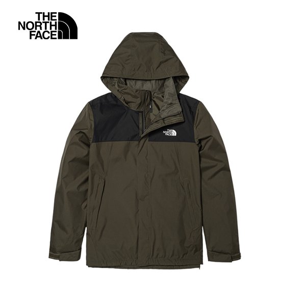 長毛象 -美國[The North Face]M NEW SANGRO PLUS JACKET / 男款綠黑撞色防水透氣可收納連帽寬鬆外套