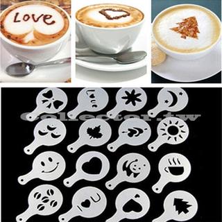 16個 塑料拉花模具 花式咖啡印花模型 咖啡奶泡噴花模板