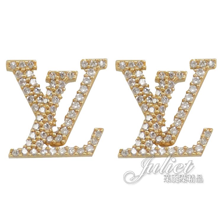 Juliet茱麗葉精品 Louis Vuitton LV M00609 LV Iconic 經典水鑽LOGO造型針式耳環.金 現貨現金價$15,800