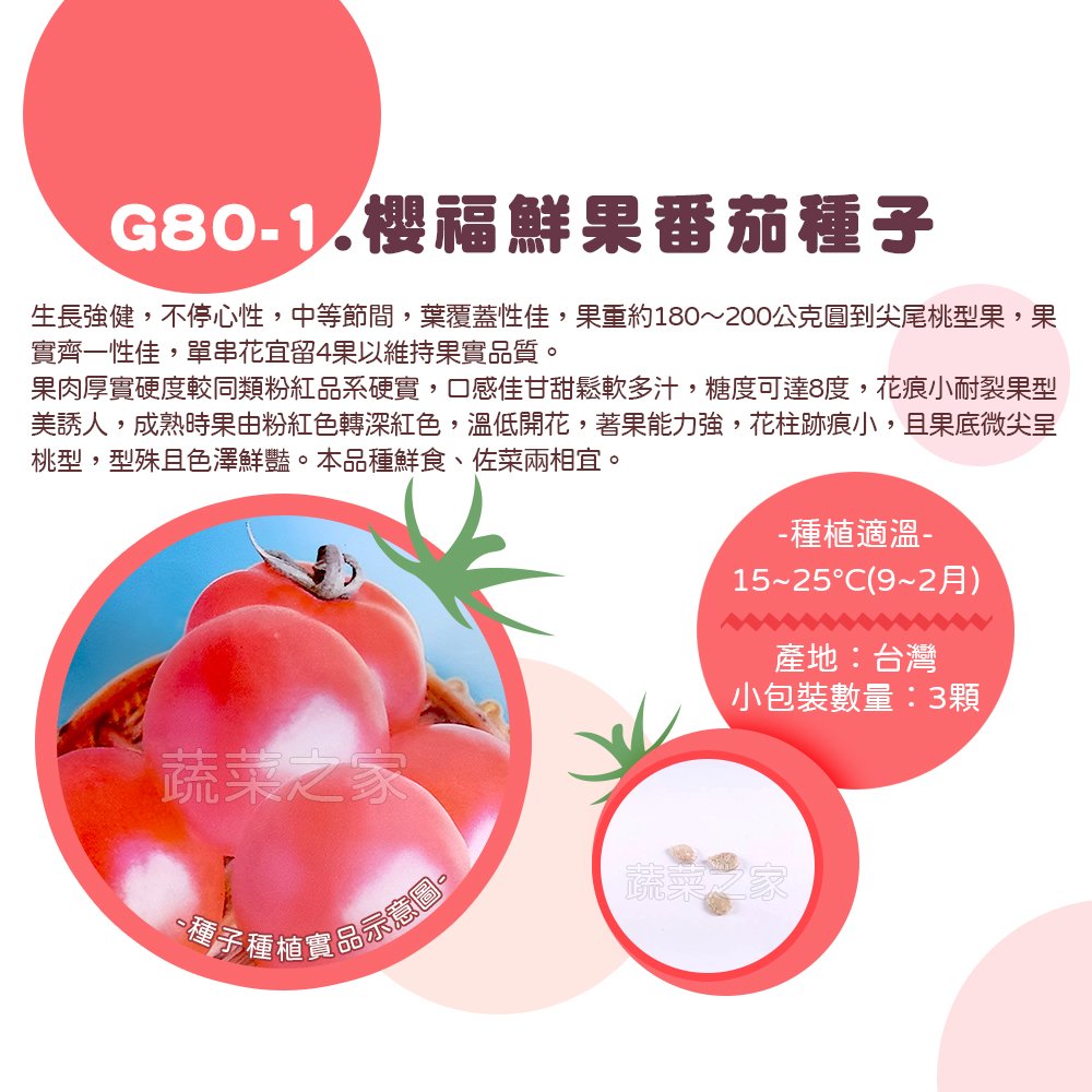 【蔬菜之家】G80-1.櫻福鮮果番茄種子3顆 種子 園藝 園藝用品 園藝資材 園藝盆栽 園藝裝飾