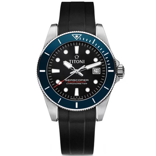 TITONI 瑞士梅花錶 seascoper 300 海洋探索潛水錶 83300 S-BE-R-706 潛水機械錶 /藍框黑面 42mm
