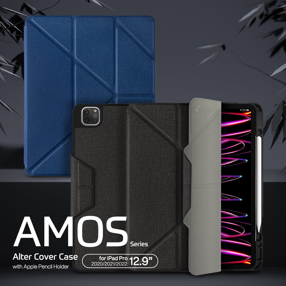 JTLEGEND iPad Pro 2022 2021 Amos 12.9 折疊布紋皮套保護套筆槽