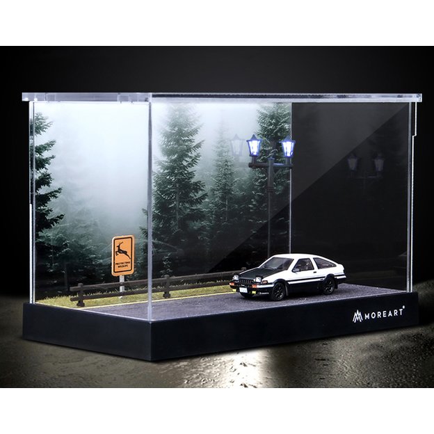 1/64 濃霧森林場景 模型車收納展示盒 燈光防層盒 微縮攝影拍攝 壓克力盒 北歐森林背景 花園公路 MINI GT