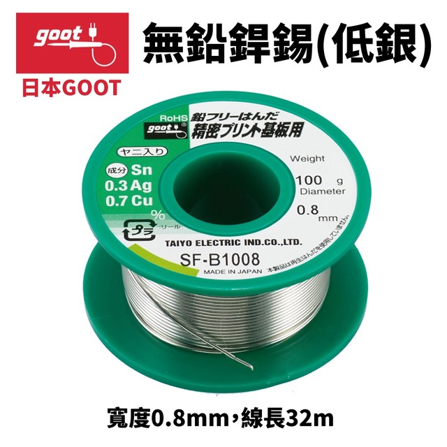 【日本goot】SF-B1008 無鉛錫線 低銀 寬度0.8mm 線長32m