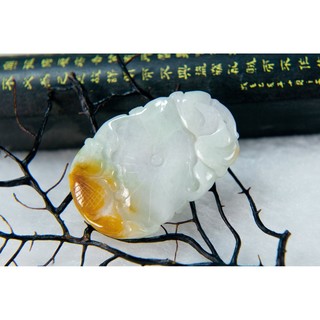 [Disk水晶][連年有餘]老坑冰糯三彩翡翠鯉魚蓮葉鴛鴦雕墜GI-01