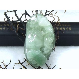 [Disk水晶][財壽雙全]老坑冰糯飄陽綠翡翠樹葉如意仙桃招財獸雕墜EO-37