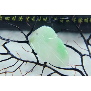 [Disk水晶][一夜致富]老坑冰糯白底青帶陽綠翡翠葉子雕墜ET-33