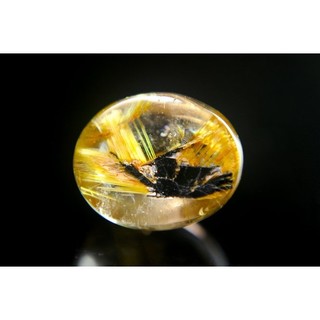 [Disk水晶][金黃透亮]淺茶底板狀黃金鈦晶花水晶戒面CL-21