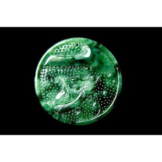 [Disk水晶][翠綠優雅]老坑冰種滿綠油青-翡翠雕刻圓牌墜(55x55x6mm重33克)AL-14