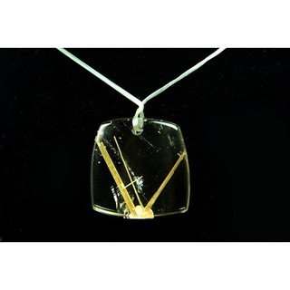 [Disk水晶][稀有收藏]激光料茶底黃金鈦晶花方墜E-19(高22寬23厚6mm)