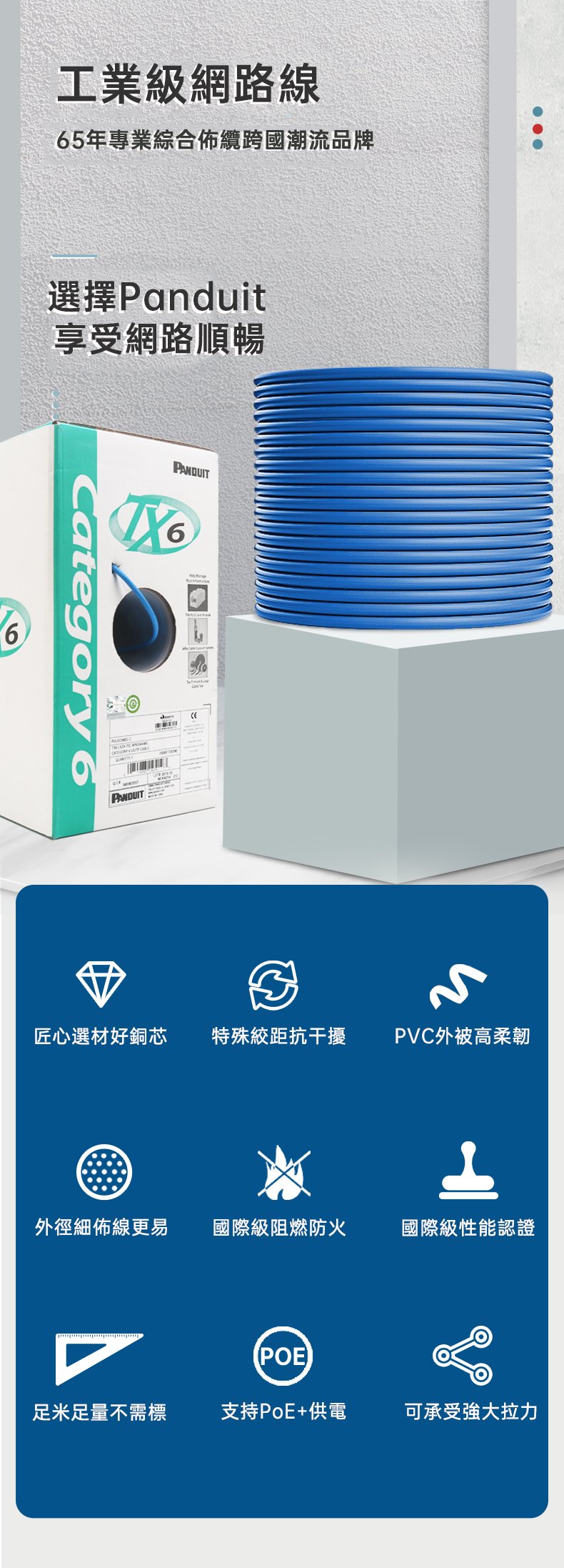 PANDUIT Cat 6 【100米】無遮蔽U/UTP 23AWG 低煙無鹵網路線- PUL6004