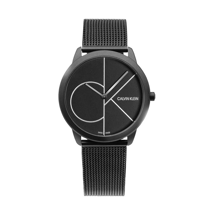【Calvin Klein 凱文克萊】minimal系列 大CK 黑色質感霧殼 米蘭錶帶 手錶 腕錶 CK錶 40mm(K3M5145X)
