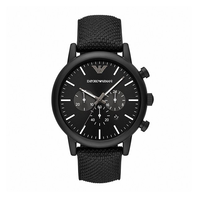 EMPORIO ARMANI亞曼尼 Luigi 都會菁英三眼時尚手錶 黑色矽膠錶帶 46mm AR11450
