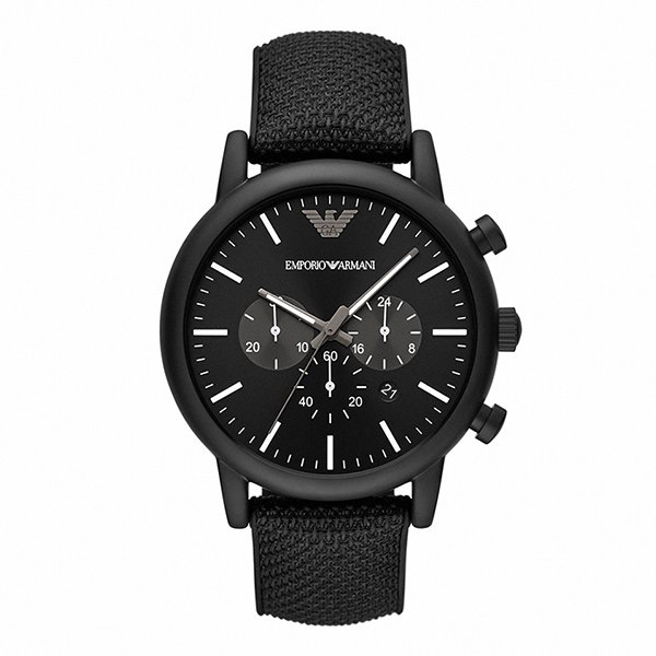emporio armani 亞曼尼 luigi 都會菁英三眼時尚手錶 黑色矽膠錶帶 46 mm ar 11450