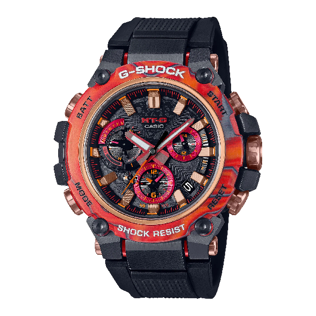 【CASIO G-SHOCK】FLARE RED系列限定款炙熱火焰隕石多功能運動腕錶-火焰紅/MTG-B3000FR-1A/台灣總代理公司貨享一年保固
