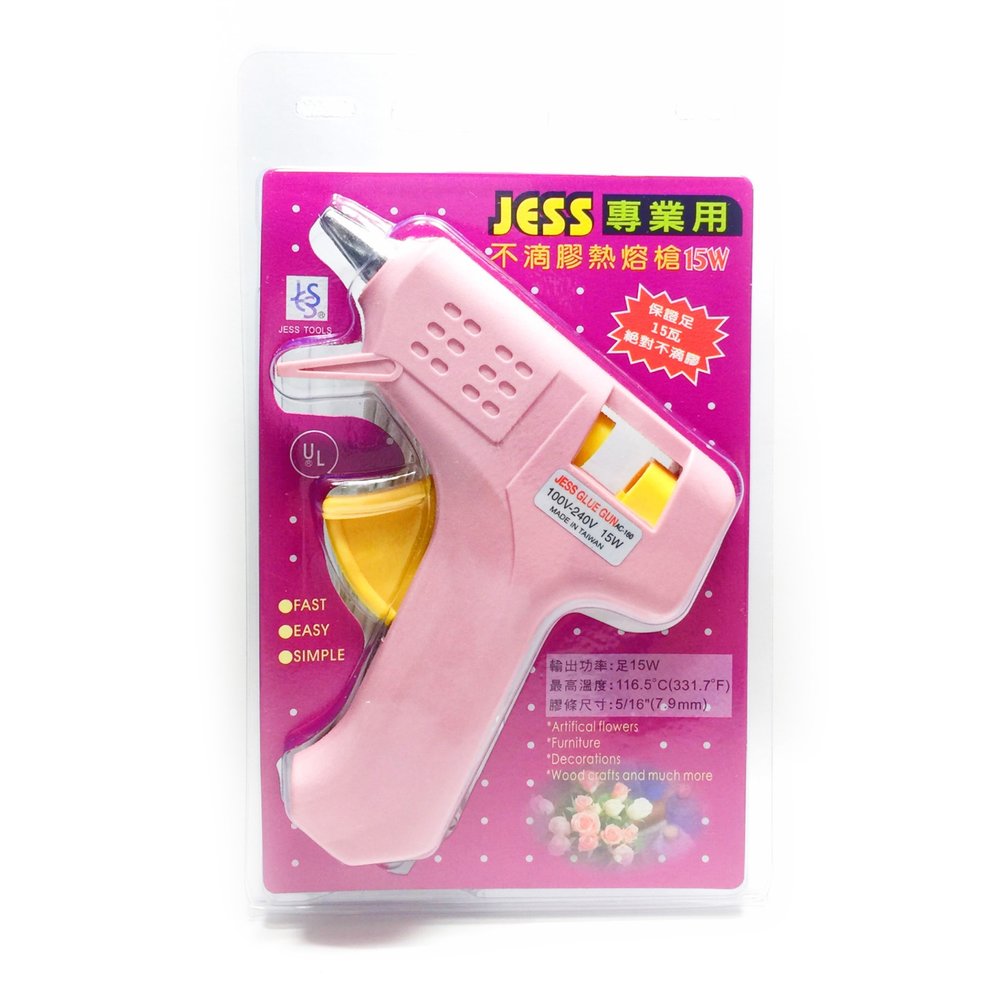 JESS 專業用 不滴膠 熱熔槍 熱溶槍 15W（小）顏色隨機出貨 台灣製 /支 AC-160（4263801233770）