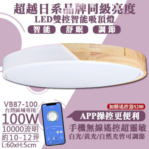 台灣現貨實體店面【基礎照明旗艦店】(WPVB87L-100)LED-100W馬卡龍木紋調光調色吸頂燈 可手機APP操控 無極調光調色 全電壓 保固一年