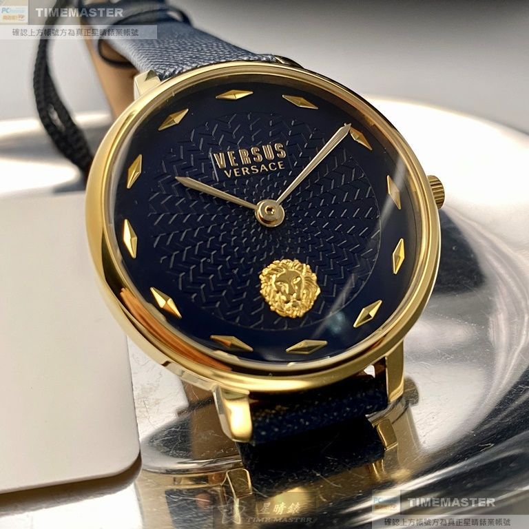 VERSUS VERSACE手錶,編號VV00332,36mm金色錶殼,寶藍錶帶款