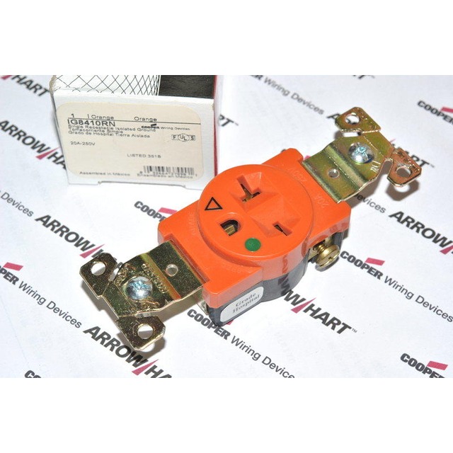 美國EATON/COOPER IG8410RN 20A 250V 單聯單電源 獨立接地 橘色醫療級電源插座