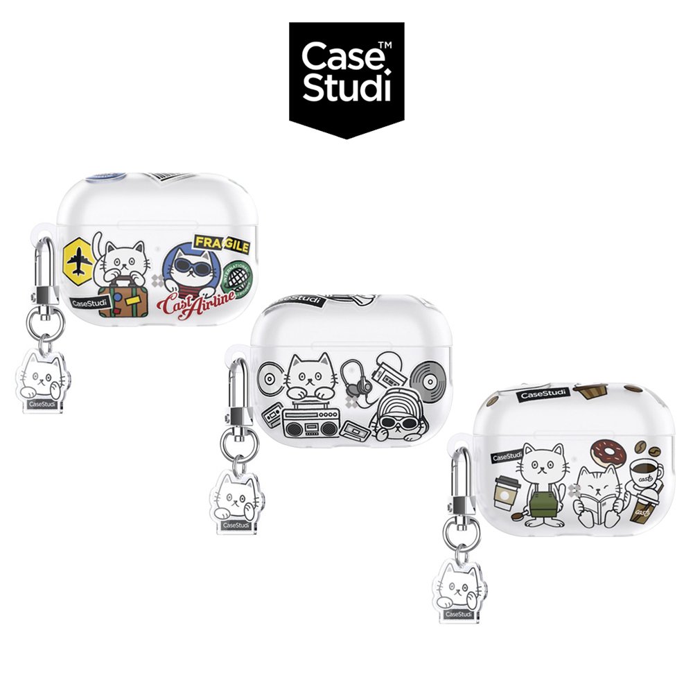 CaseStudi CAST AirPods Pro 2／1代 霧面貓咪充電盒保護套(含貓咪扣環 手腕掛繩)