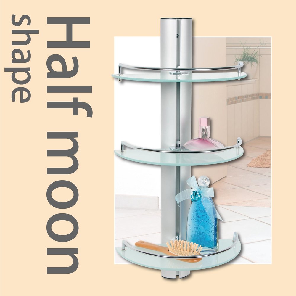 居家 衛浴 浴室 沐浴用品 小物件 三層架 半月形 鋁製 電鍍 強化玻璃 不鏽鋼線 耐用 收納 精美 質感