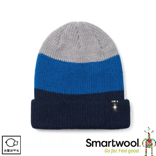 【SmartWool 美國 Cantar 撞色保暖毛帽《藍》】SW011491/登山帽/撞色帽/美麗諾羊毛帽