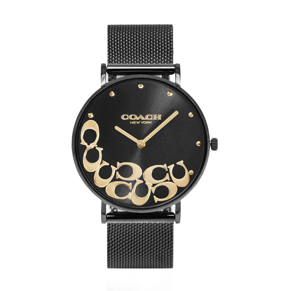 COACH | 黑框 經典大C黑面 黑米蘭錶帶 女性腕錶 手錶(14503826)