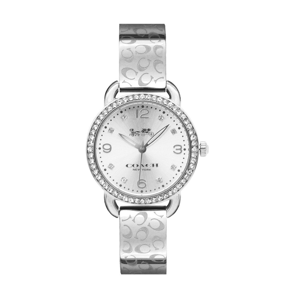 COACH | Delancey系列 銀框晶鑽 白面 經典C字印花手環腕錶(14502353)