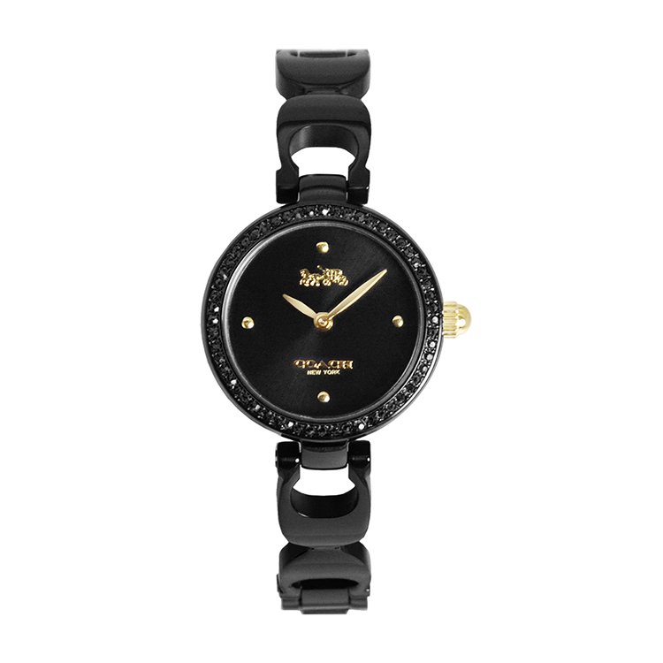 COACH | 黑色系晶鑽 金色刻度 時尚C字手鍊腕錶 女性腕錶 手錶(14503564)
