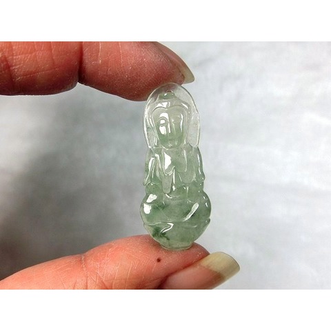 [Disk水晶][福慧光明]老坑放光高冰種飄綠翡翠寶瓶觀音雕墜KG-02(36x16x3.5mm3g)