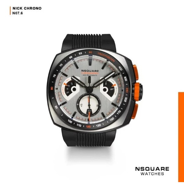 【NSQUARE】NICK CHRONO系列銀橙色金計時腕錶