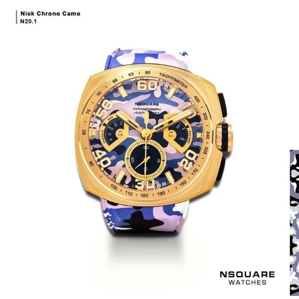 【NSQUARE】NICK CHRONO CAMO系列 迷幻紫迷彩矽膠腕錶