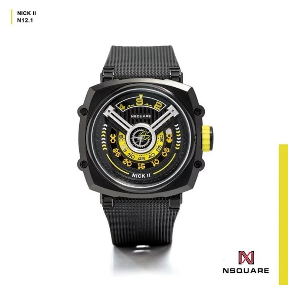 【NSQUARE】NICK II _45mm機械錶 黑色/黃色