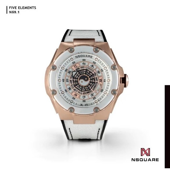 【NSQUARE】NSquare五行系列_46mm機械錶 金屬性 玫瑰金白色腕錶