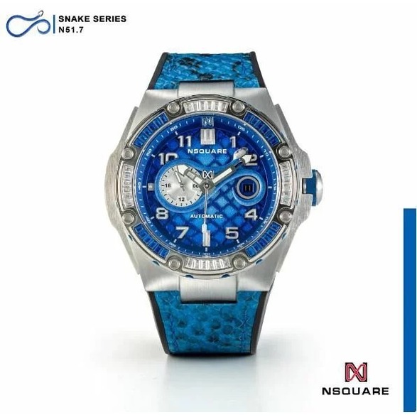NSQUARE 蛇后機械錶_特別版 藍X銀色配方形施華洛水晶腕錶
