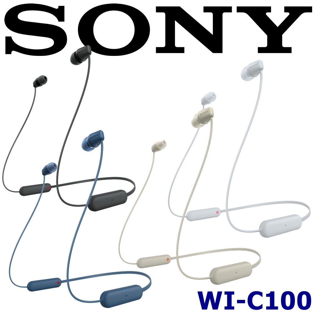 東京快遞耳機館 SONY WI-C100 入門級 25小時長續航 防潑濺 頸掛式藍芽耳機 4色