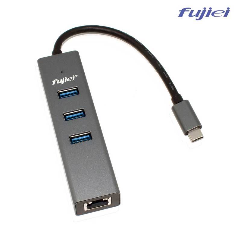 Fujiei 力祥 AJ0081 Type-C to USB 3.0 3埠HUB + 仟兆網卡 2合1 轉換器 附USB轉頭
