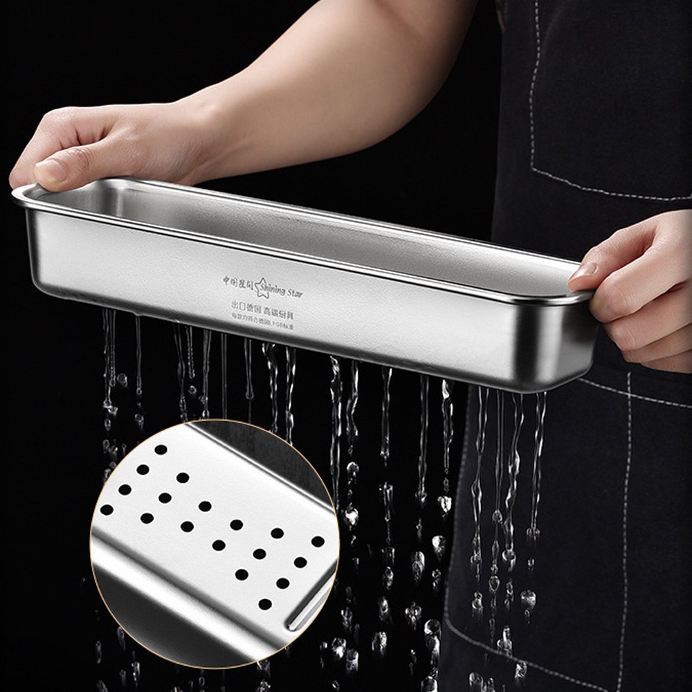 PUSH!餐具廚房用品304不銹鋼筷子瀝水盒筷籠瀝水盒筷勺刀叉收納盒D302