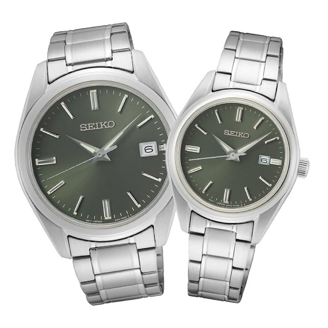 Seiko 精工表 6N52-00A0G+6N22-00K0G經典簡約對錶腕錶/綠面 40.2/29.8mm SK037