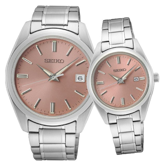Seiko 精工表6N52-00A0P+6N22-00K0P經典簡約對錶/粉紅面 28/30mm SK037