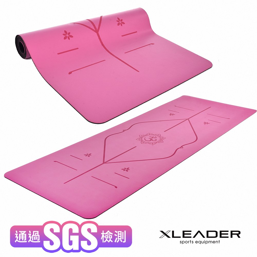 【Leader X】天然橡膠PU雙面防滑輔助正位線瑜珈墊 粉色