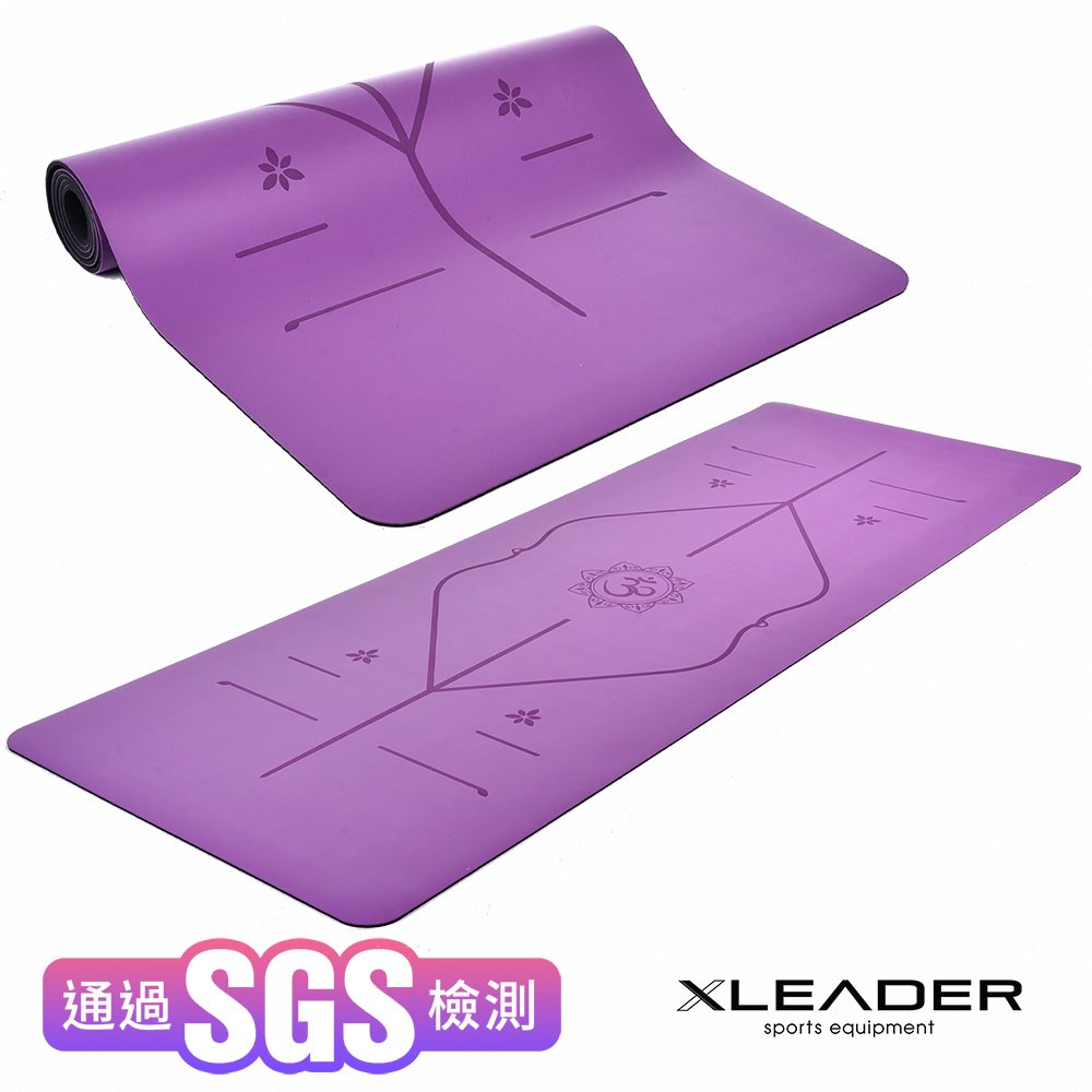 【Leader X】天然橡膠PU雙面防滑輔助正位線瑜珈墊 紫色