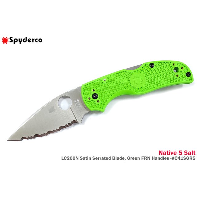Spyderco Native 5 Salt 綠柄全齒折刀 - LC200N鋼 -SPY C41SGR5