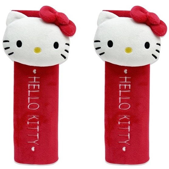 車資樂㊣汽車用品【PKTD017W-01】Hello Kitty 經典絨毛系列 立體玩偶造型 安全帶保護套 2入