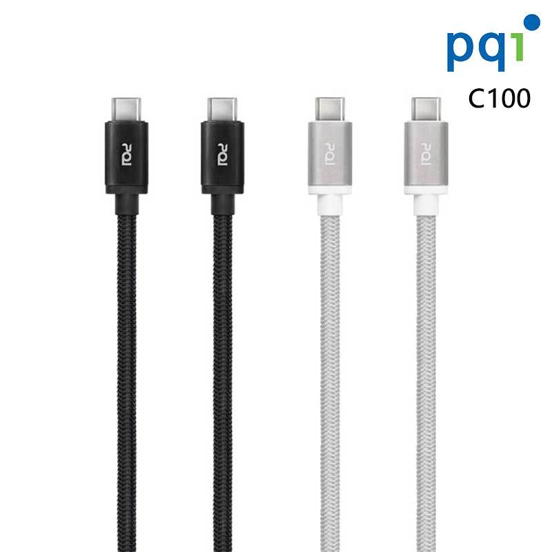 PQI C100 USB-C to C 100公分 編織 快充 傳輸線 黑色 銀色 /紐頓e世界