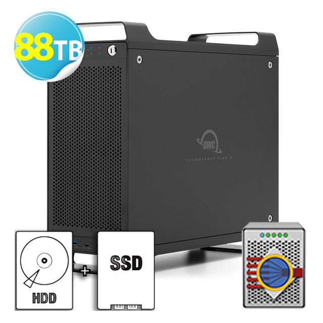 8T SSD+80T HDD OWC ThunderBay Flex 8 Raid 5 軟體磁碟陣列 8x槽位儲存 8x接口 1xPCIe 擴展插槽